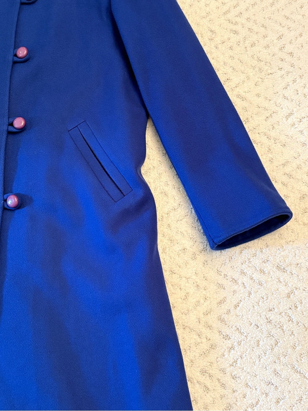 Vintage 70s Womans Royal Blue Wool Coat Size 12 Petite Union Made in USA Maxi - Picture 7 of 13